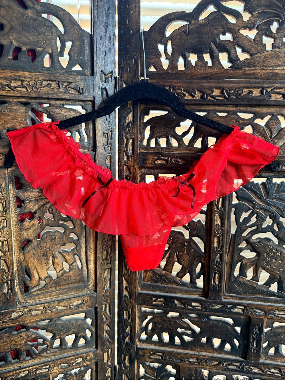 SKIMS Red Ruffle Sheer Thong - Women's Intimates